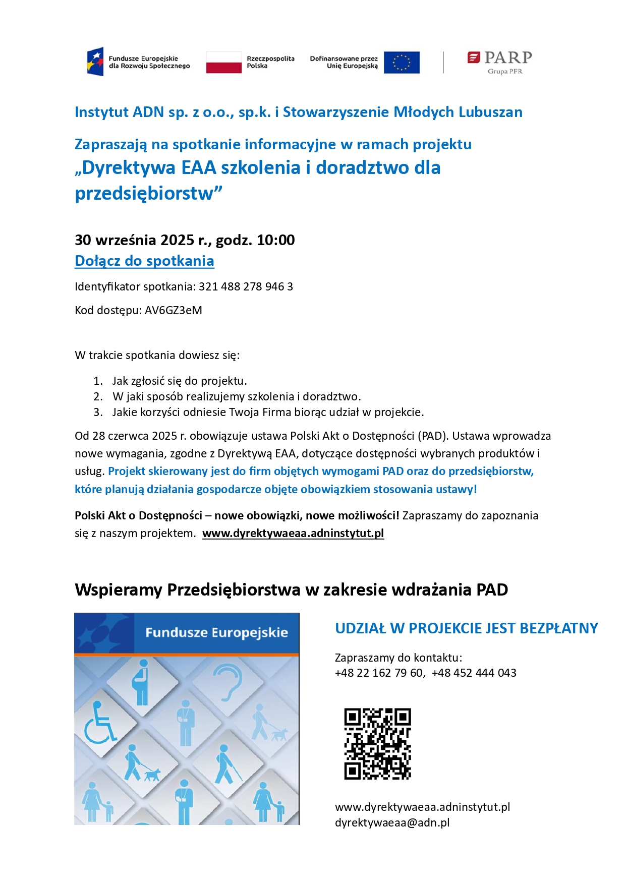 Zdjęcie artykułu Spotkanie informacyjne w ramach projektu "Dyrektywa AAA szkolenia i doradztwo dla przedsiębiorstw"